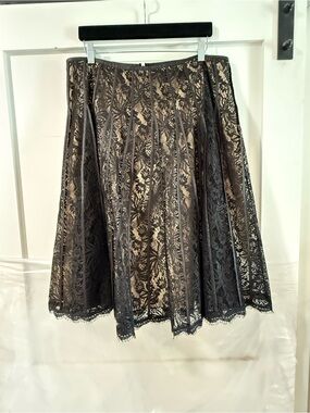 Black Lace A-Line Skirt with Nude Underlay